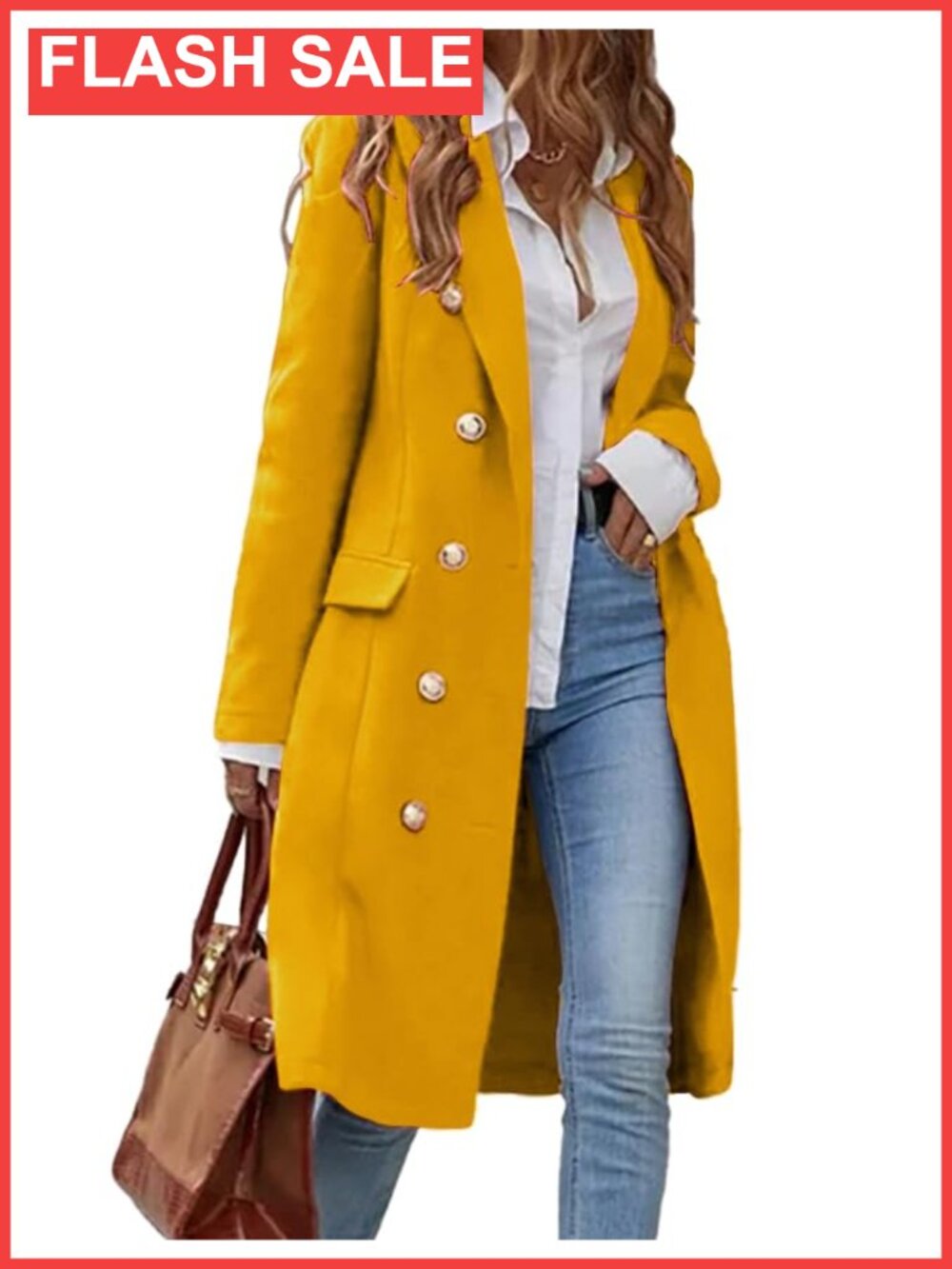 Womens Long Wool Blend Coat Double Breasted Trench Pea Coat Knee Length Winter